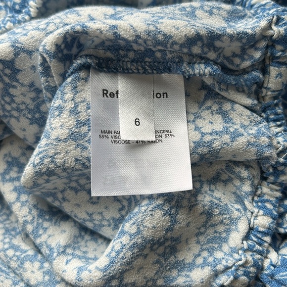 Reformation Azzuro Floral Peasant Crop Top Blue White Crop Scoop Neck Shirt Sz 6 - Picture 6 of 8